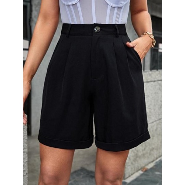 High Waisted Pocket Rolled Hem Tailored Shorts