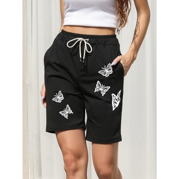 Drawstring Butterfly Bermuda Shorts