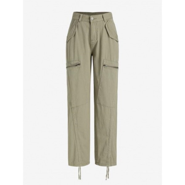 Zippered Low Rise Cinched Cargo Pants