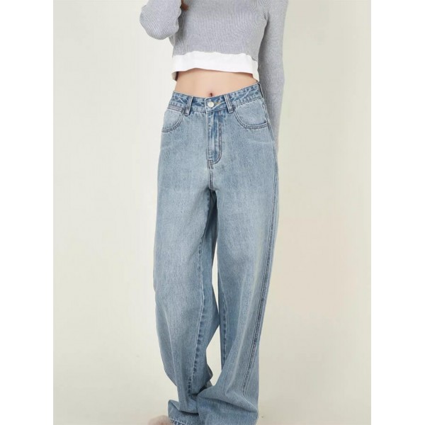 HIGH WAISTED LOOSE RETRO POLISHED WHITE DENIM PANTS